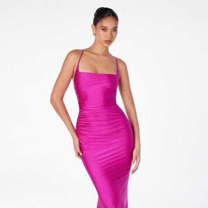 New Mermaid Maxi Evening Dress w/ Square Neckline & Open Lace Up Back CD T3001